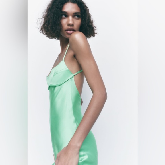 Zara SATIN EFFECT MIDI DRESS - Picture 6 of 13